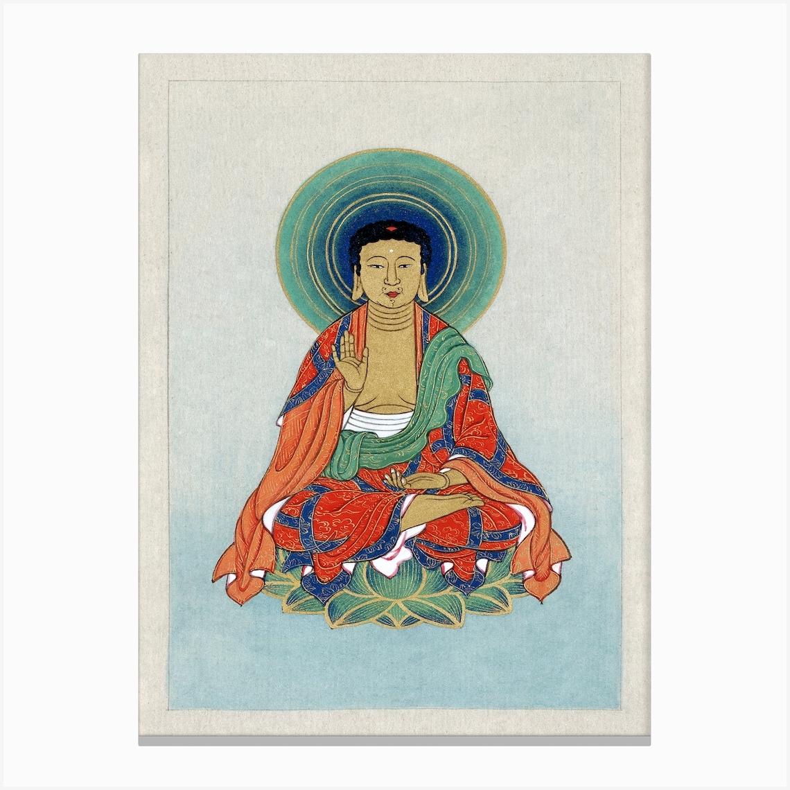 Buddha On A Lotus Flower Canvas Print by Fy! Classic Art Prints and Posters