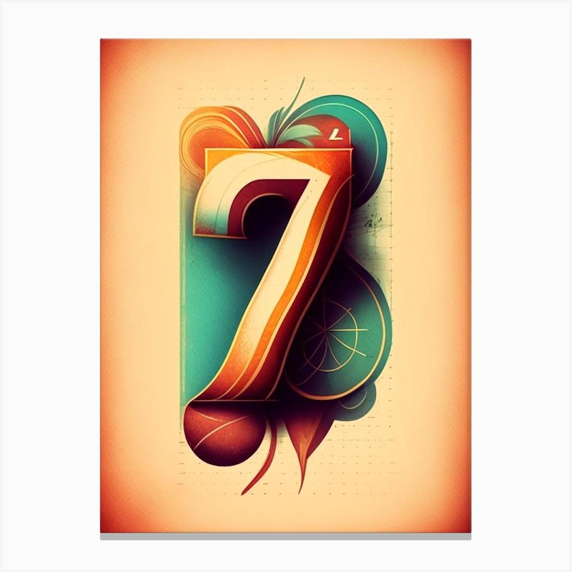 7, Number, Education Retro Drawing 1 Canvas Print by Artful ABCs