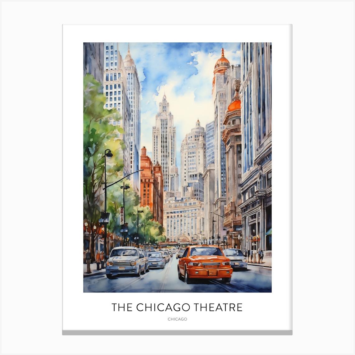 The Chicago Theatre Chicago Watercolour Travel Poster Lienzo