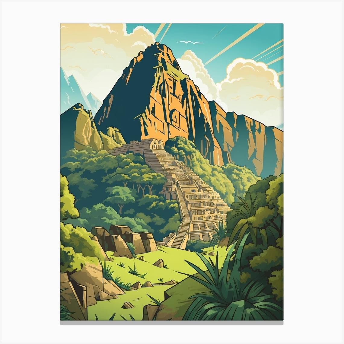 Machu Picchu Peru 2 Vintage Travel Illustration Canvas Print by WanderWall Prints