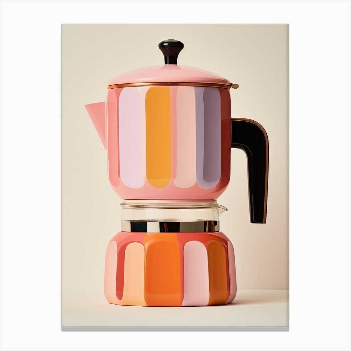 Pink And Orange Pastel Colour Big Coffee Maker, Italian Canvas Print by Mambo