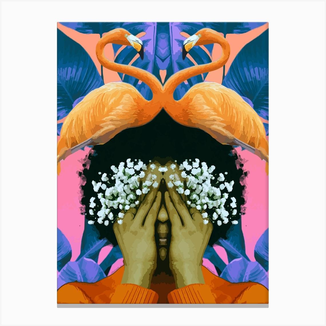 Floral Flamingos Canvas Print by HAMJAM