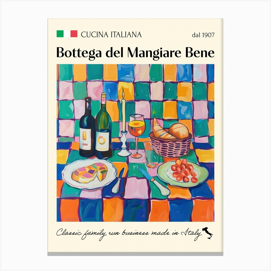 La Bottega Del Mangiare Bene Trattoria Italian Poster Food Kitchen Canvas Print by Artful Appetite