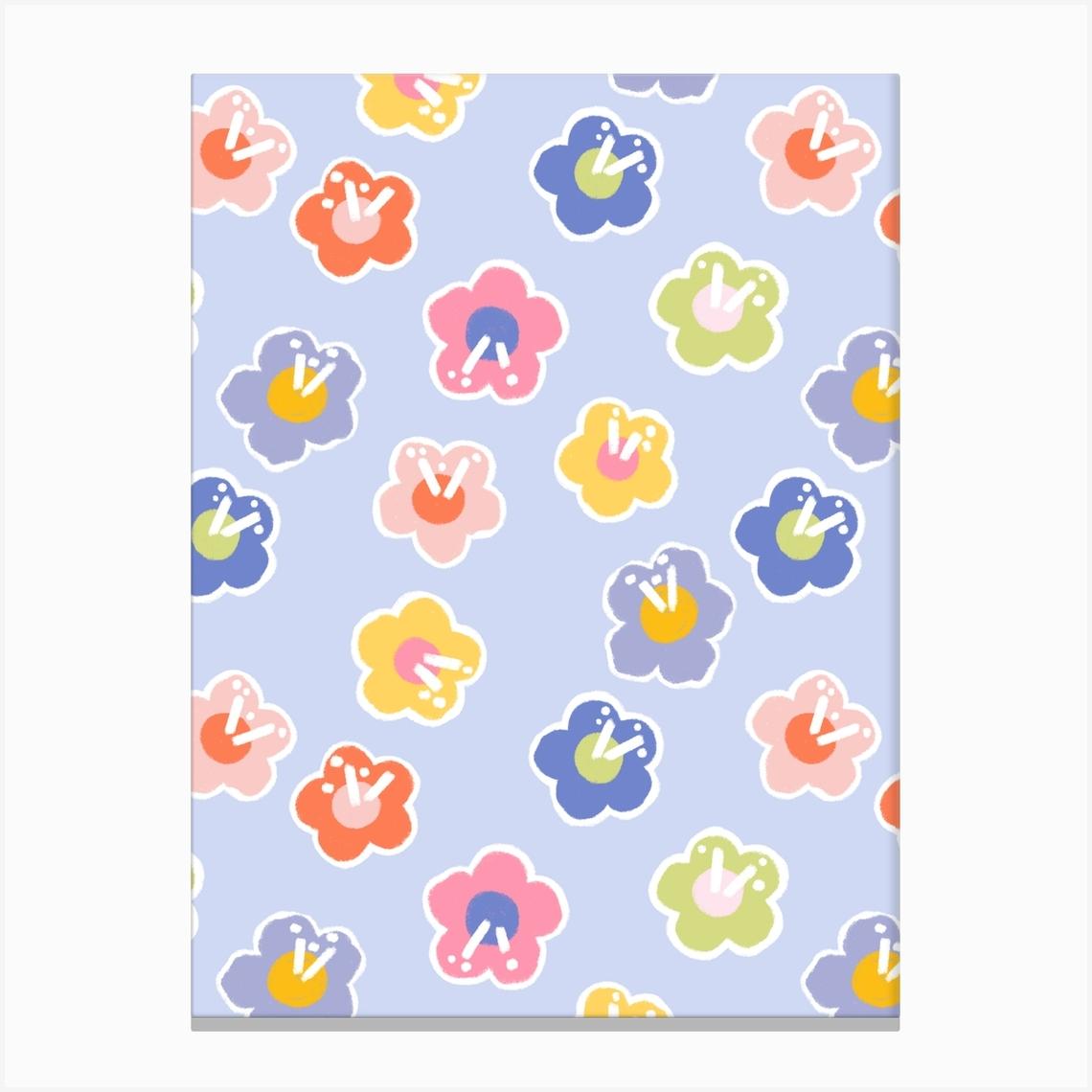 Daisy Sticker In Pastel Blue Canvas Print by Charlotte Nicholson