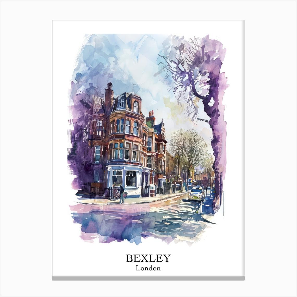 Bexley London Borough Street Watercolour 1 Poster Canvas Print by Cityscape Art Co.