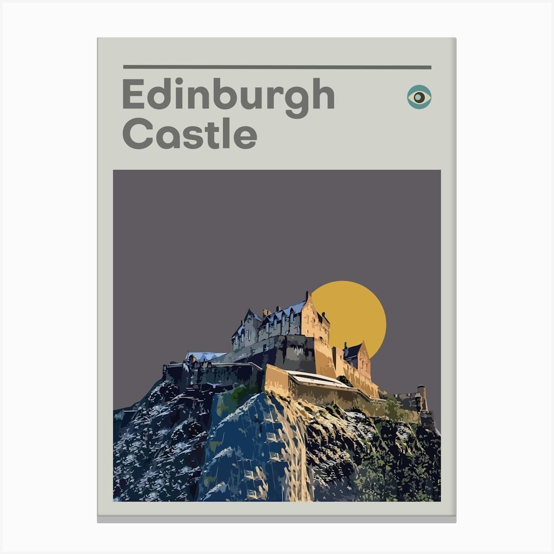 Edinburgh Castle Travel Print Retro Aesthetic Poster Edinburgh Art Gift Mid Century Modern Decor Original Illustration Kitchen Wall Art Canvas Print