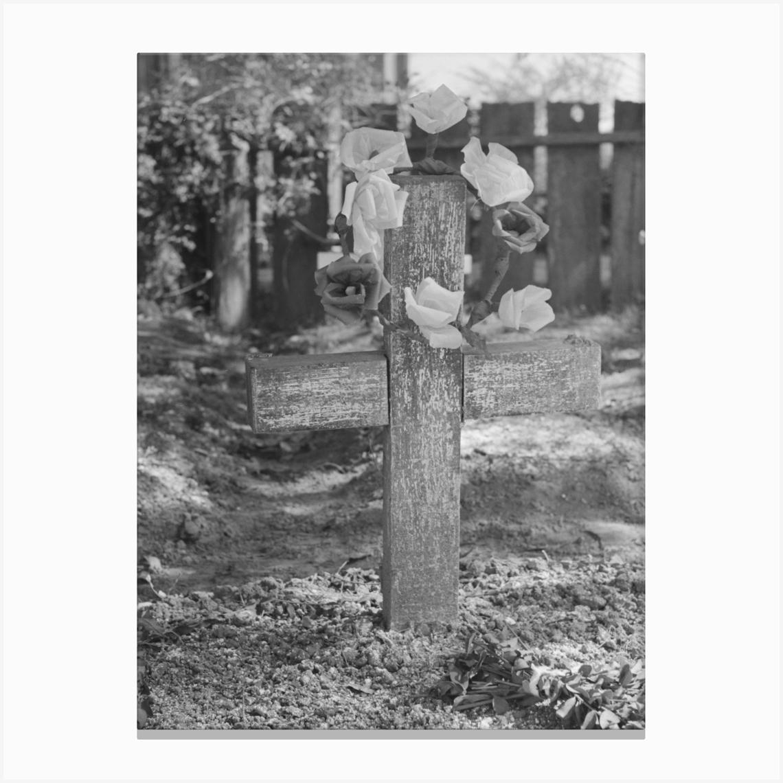 Decorated Headstone In Cemetery, New Roads, Louisiana On All Saints Day, Artificial Flowers Are Made Of Paper By Canvas Print by Fy! Classic Art