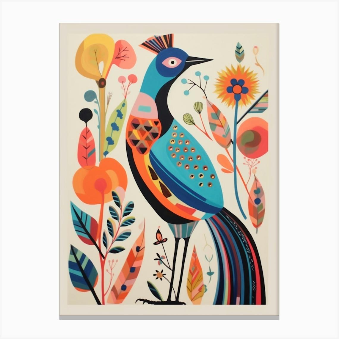 Colourful Scandi Bird Pheasant 8 Canvas Print by Feathered Muse