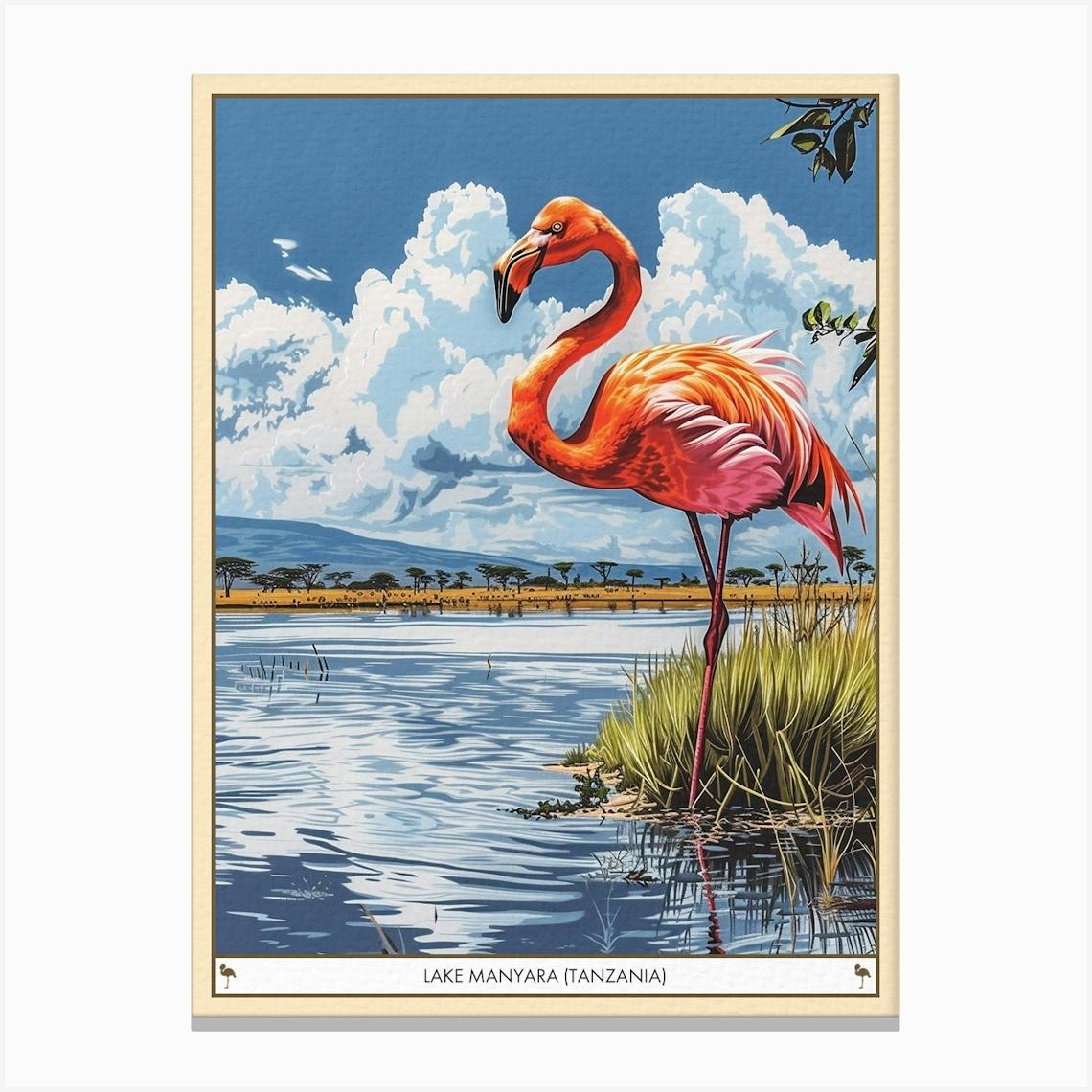 Greater Flamingo Lake Manyara Tanzania Tropical Illustration 3 Poster Canvas Print by Flamingo Flair