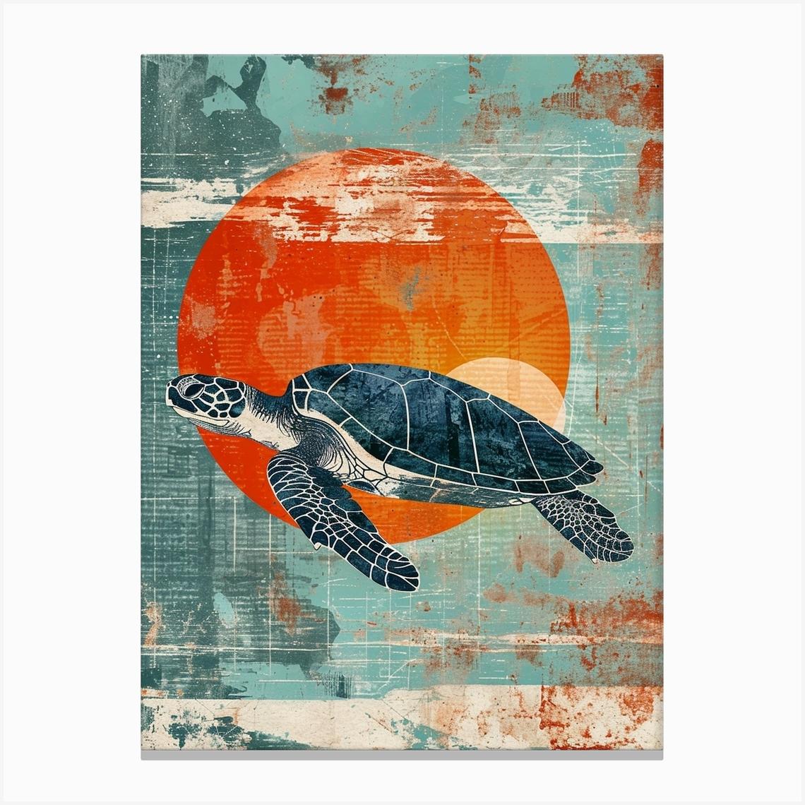 Sea Turtle Collage In The Sunset 4 Canvas Print by Energy of the Sea