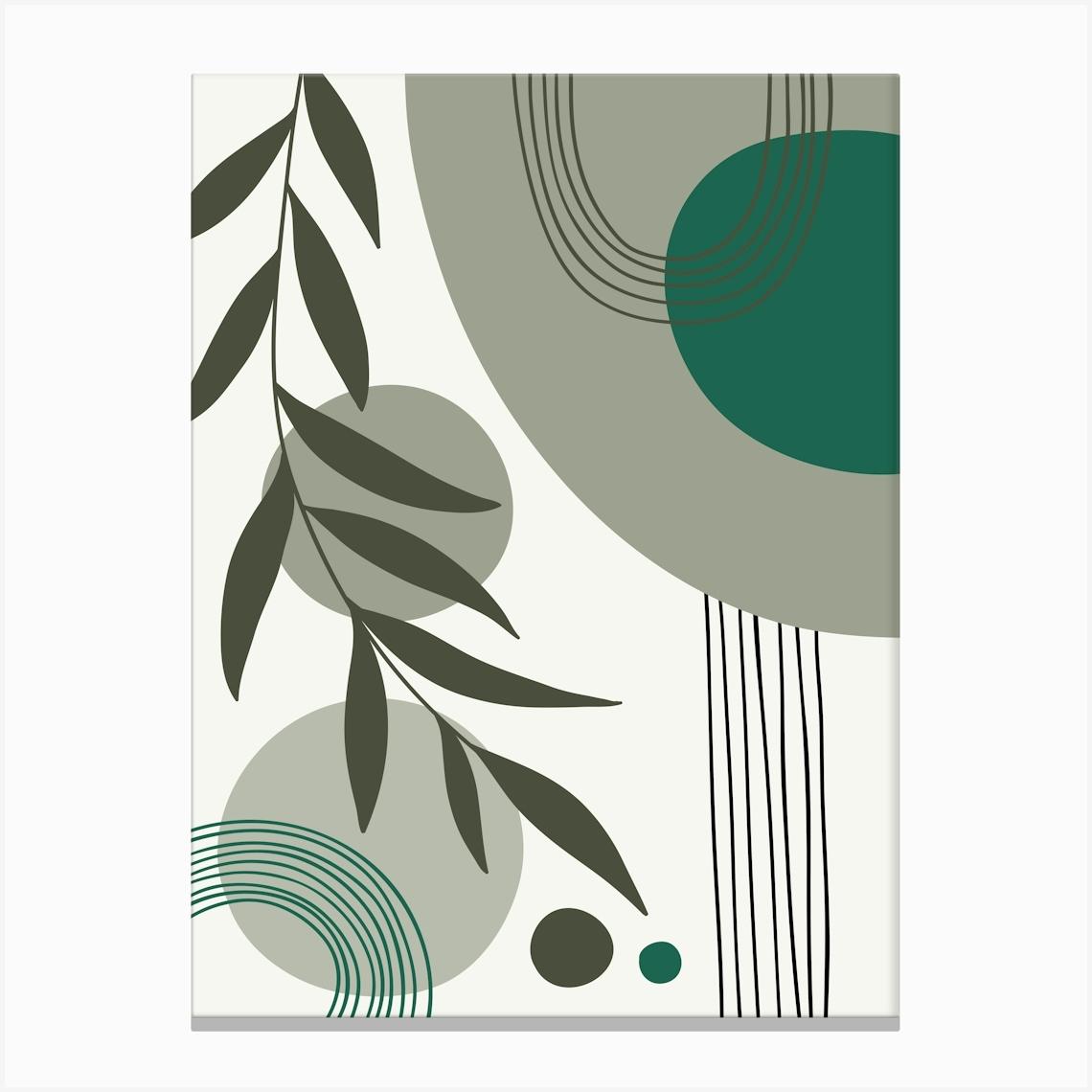 Boho Wall Art Print Sage Green Abastract Flat Scandi Design A Canvas Print by Mambo