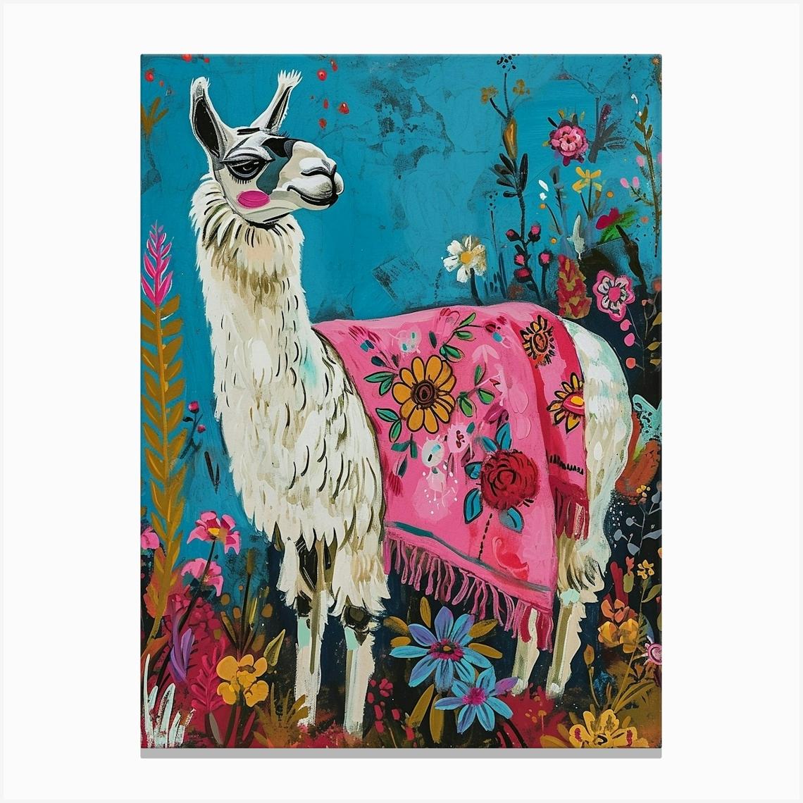 Floral Animal Painting Llama 1 Canvas Print by Ritual Art Prints