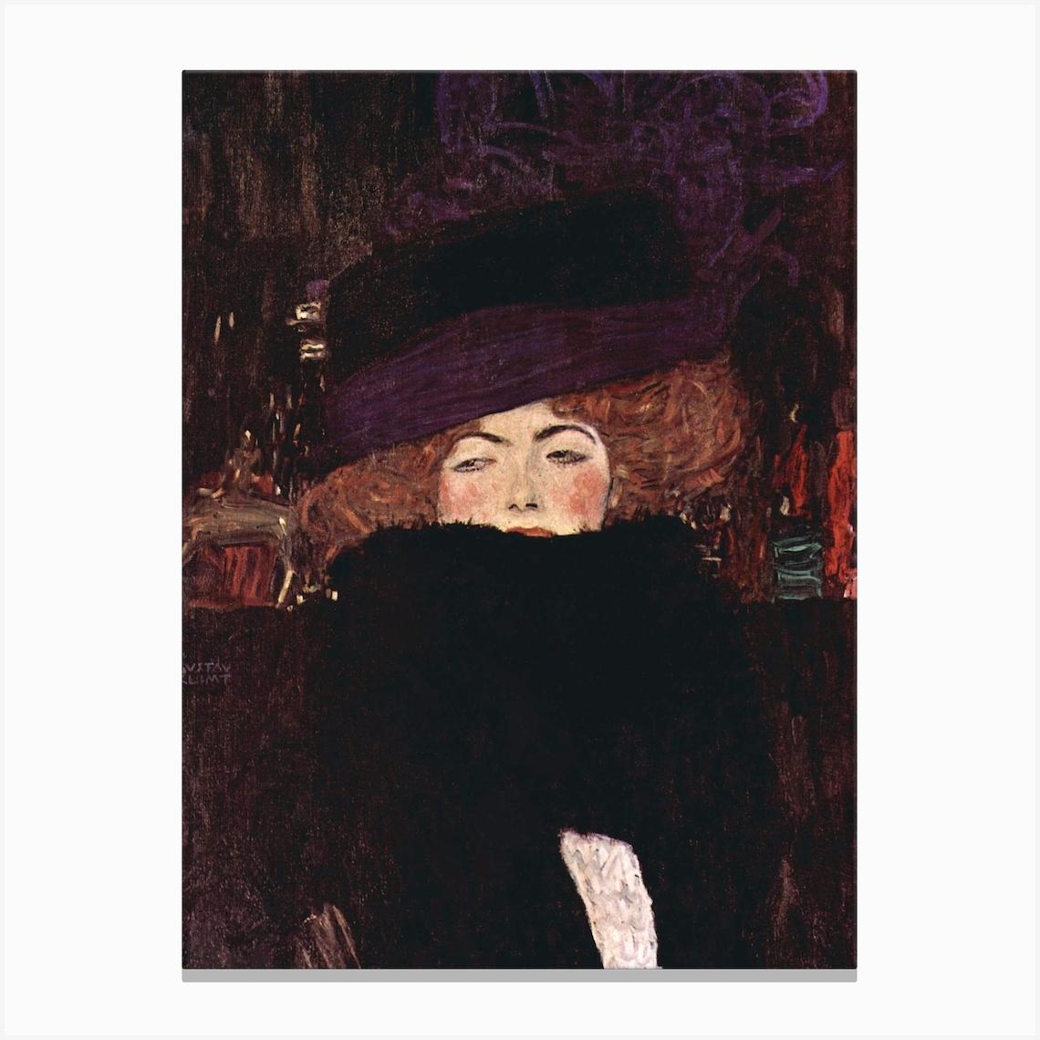 Dame Mit Hut Und Federboa, Gustav Klimt Canvas Print by Fy! Classic Art Prints and Posters