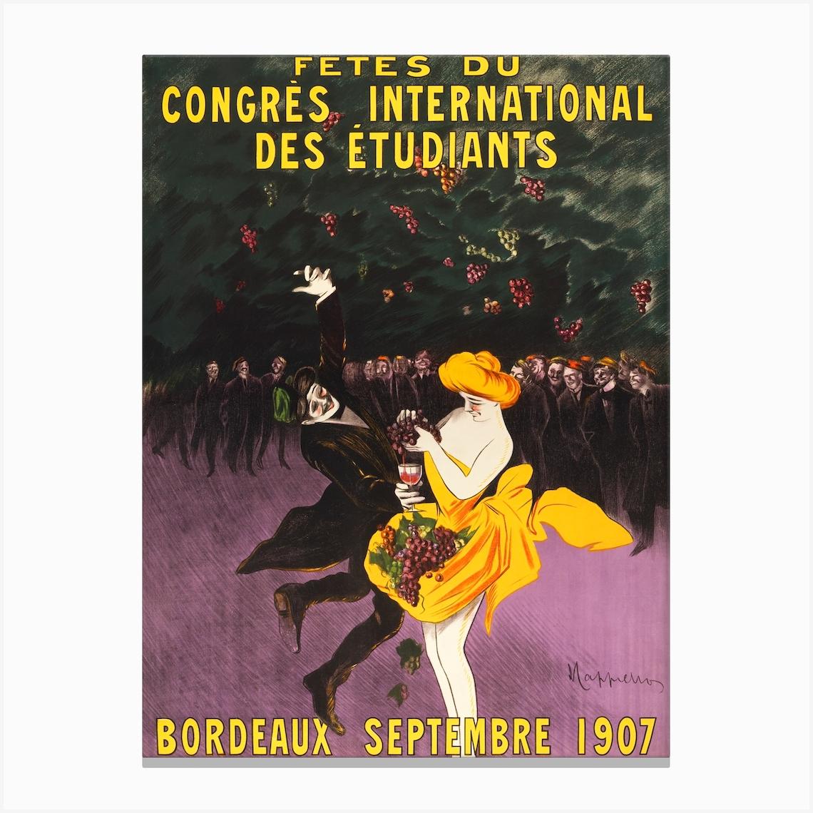 Celebrations Of The International Student Congress, Bordeaux, Leonetto Cappiello Canvas Print by Fy! Classic Art Prints and Posters