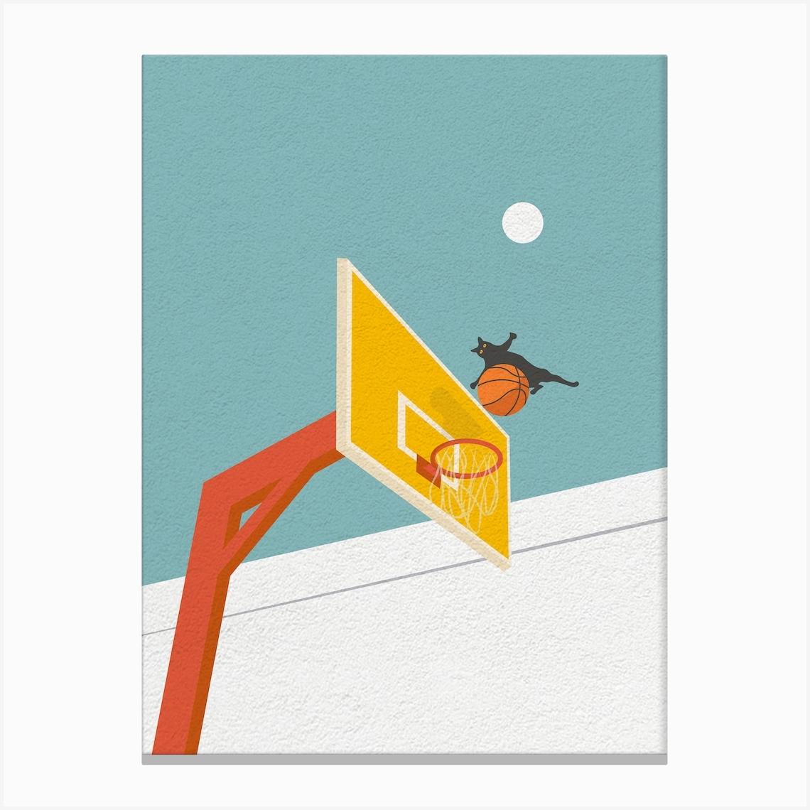 Cat Flying on Basketball Hoop Canvas Print by RAPart