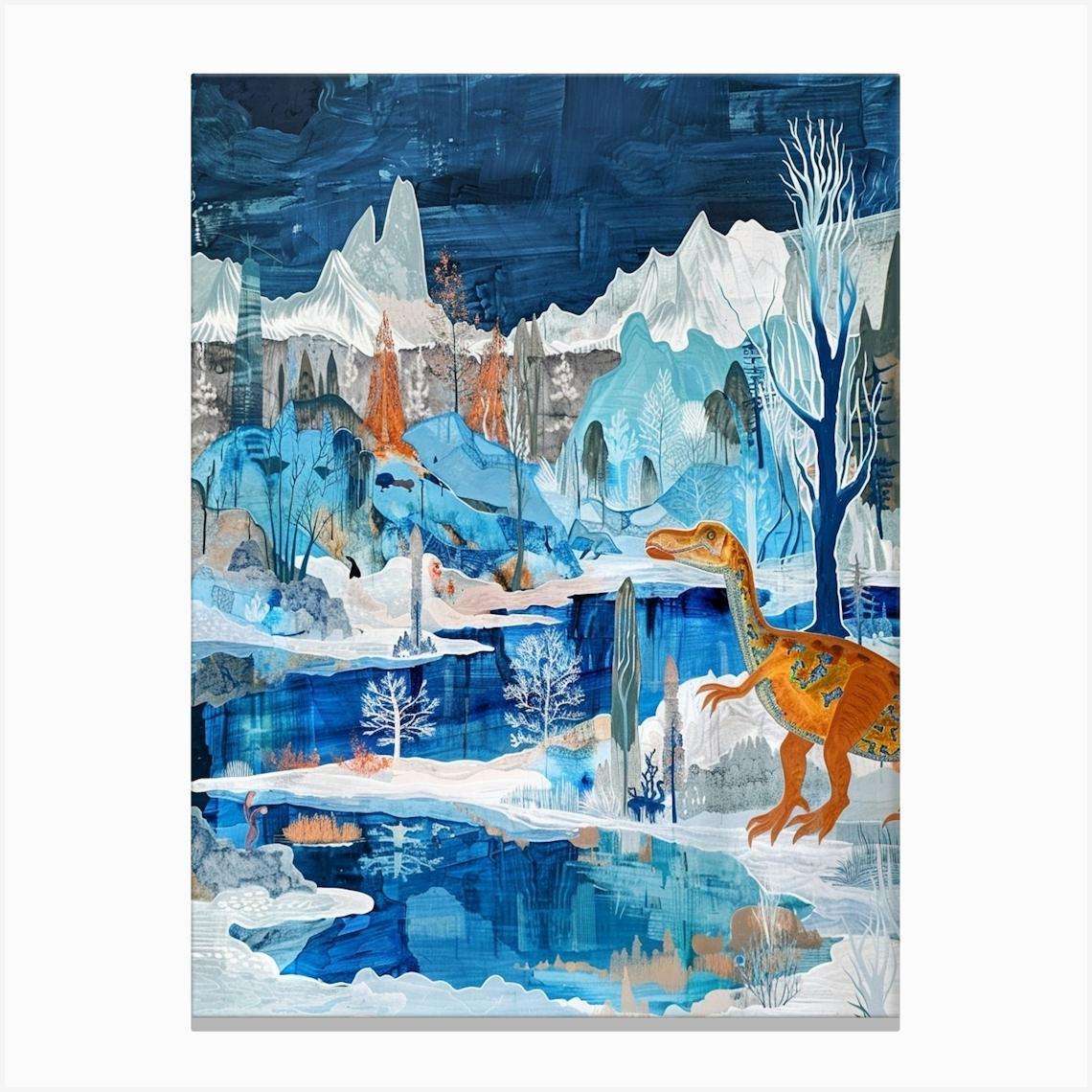Dinosaur In An Icy Landscape Painting 3 Canvas Print by Dino Delights