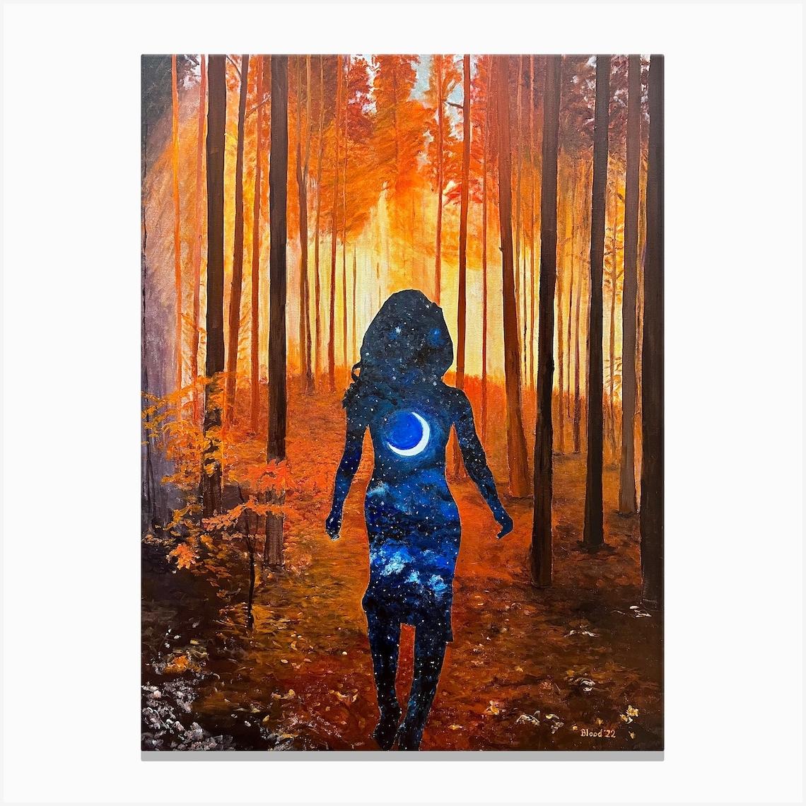 Out Of The Woods Woman Made Of Stars And Moon Canvas Print by Tom Blood