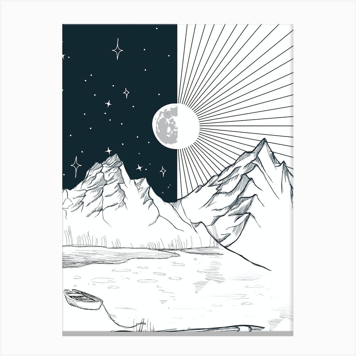 Moon And Stars Canvas Print by Urban Wall Arts