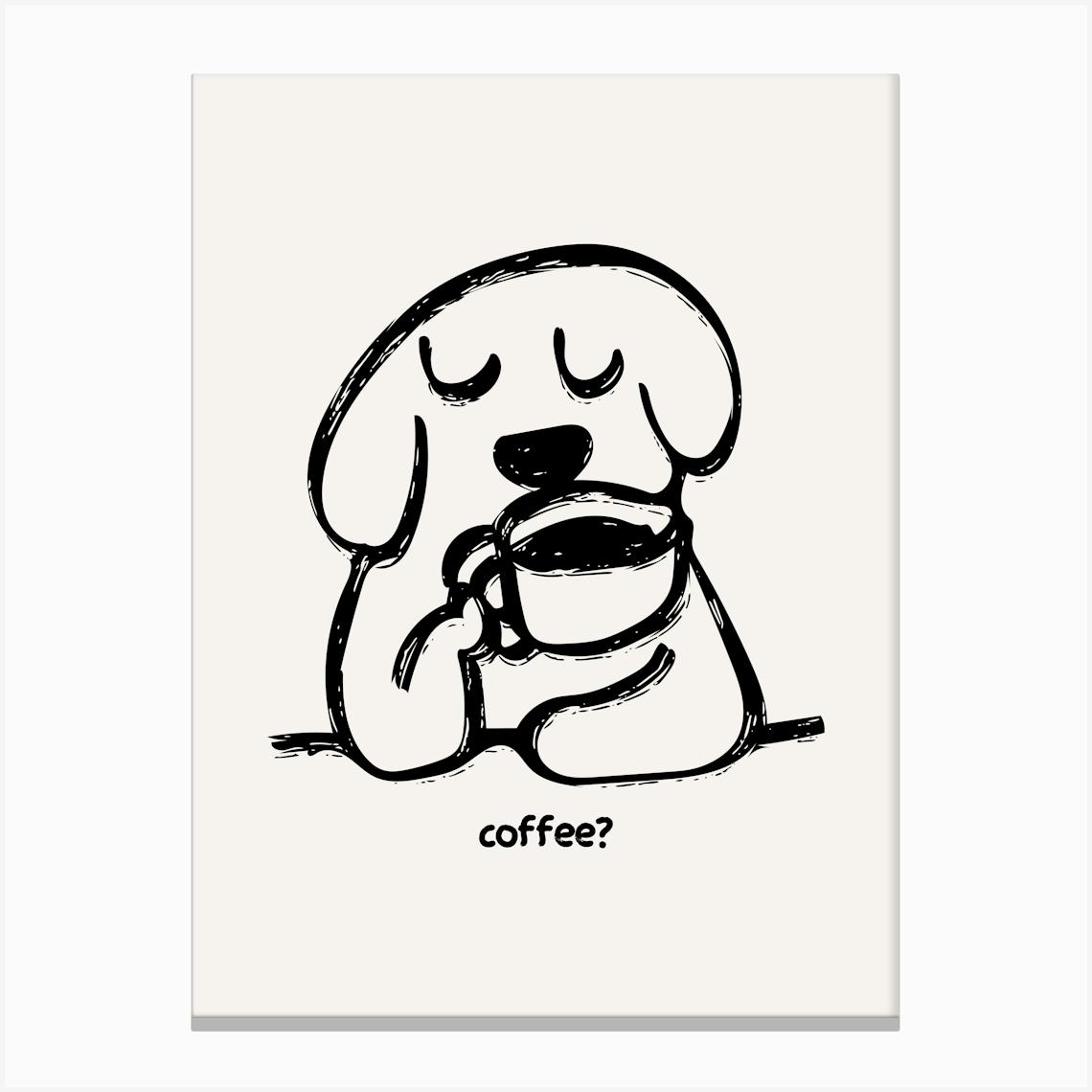 Coffee Dog Black Poster Canvas Print by House of Saturn