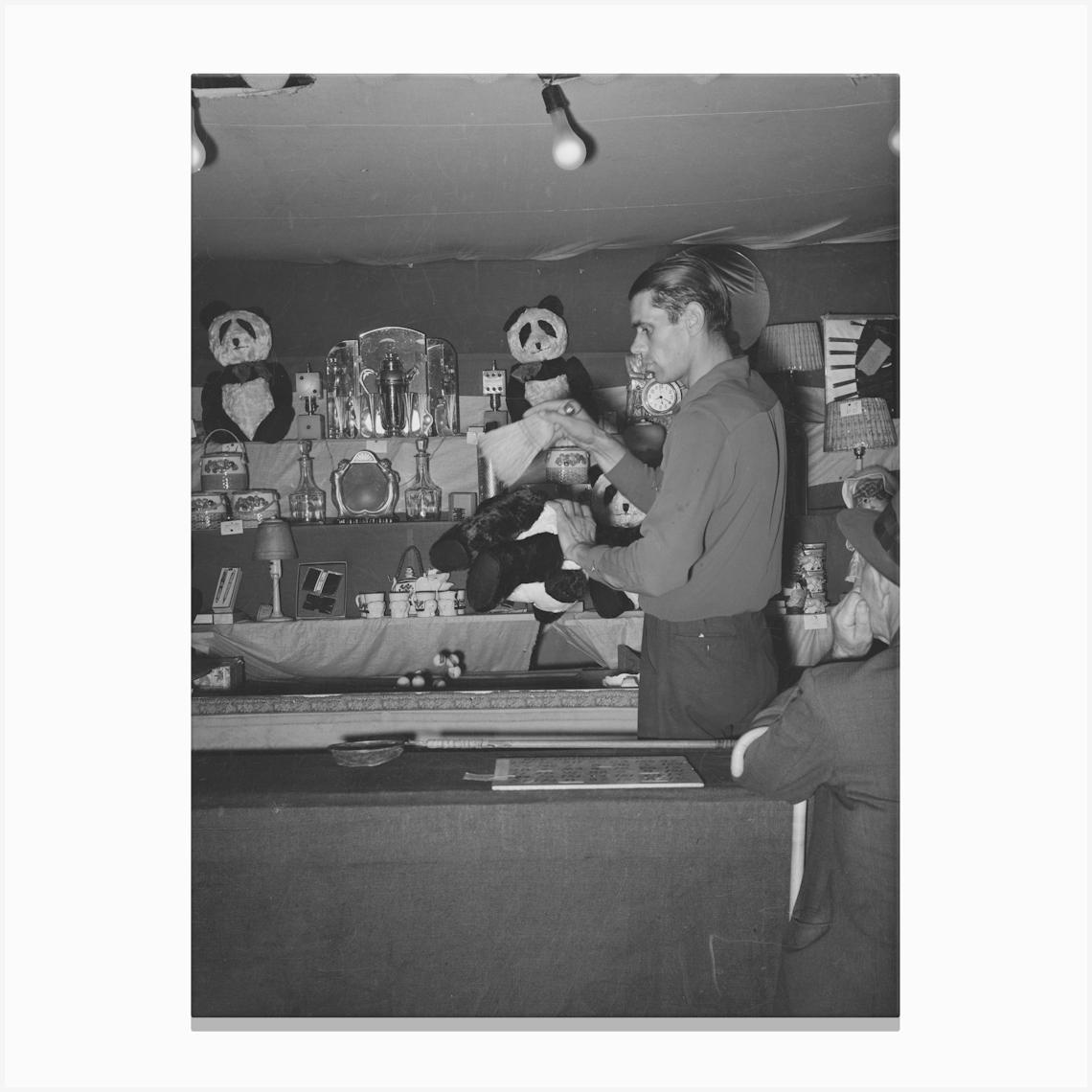 Concessionnaire Dusting One Of His Stock Prizes, A Teddybear, South Louisiana State Fair, Donaldsonville Canvas Print by Fy! Classic Art Prints and