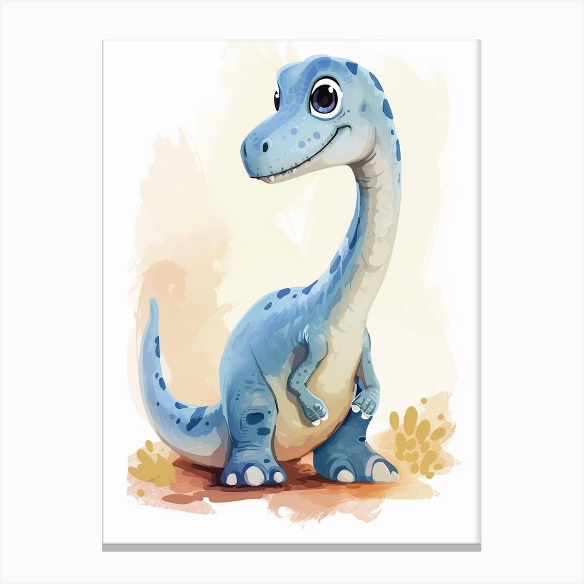 Cute Cartoon Maiasaura Dinosaur Watercolour 1 Lienzo