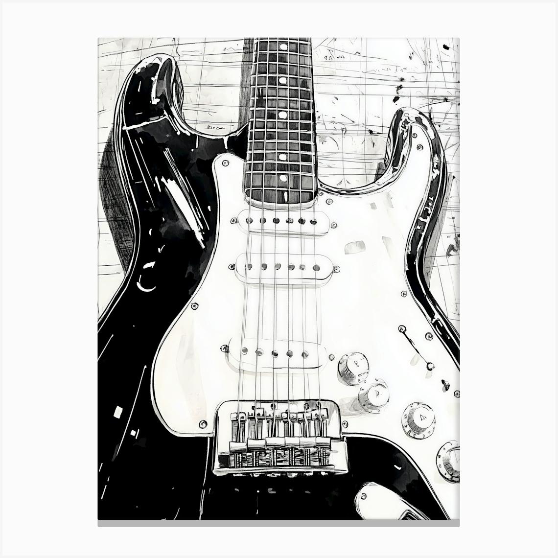 Black And White Guitar Canvas Print by JBJart Justyna Jaszke