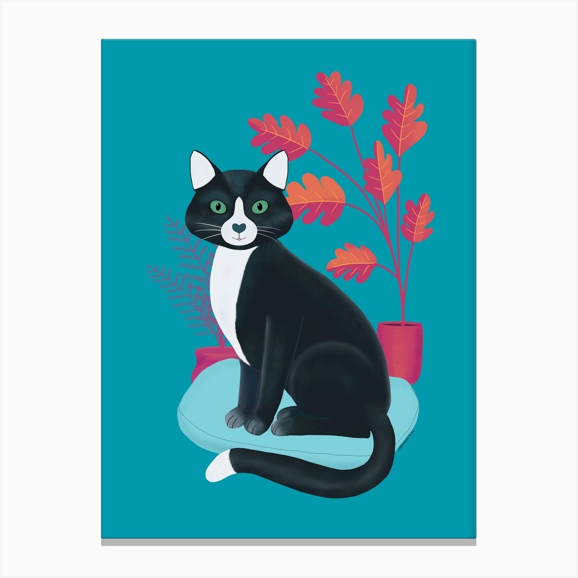 Black And White Tuxedo Cat Canvas Print by Ostara's Attic
