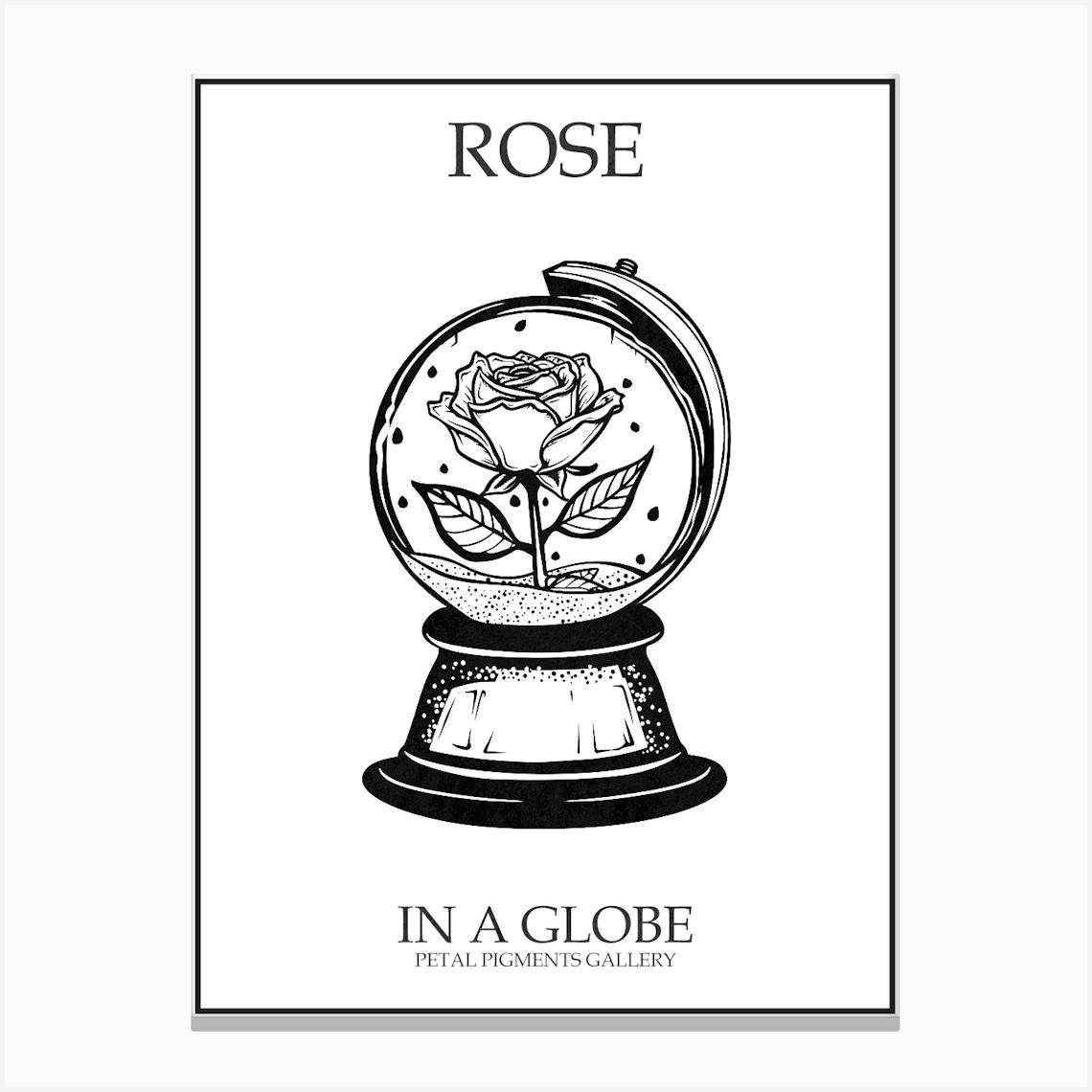 Rose In A Globe Line Drawing 3 Poster Canvas Print by Petal Pigments