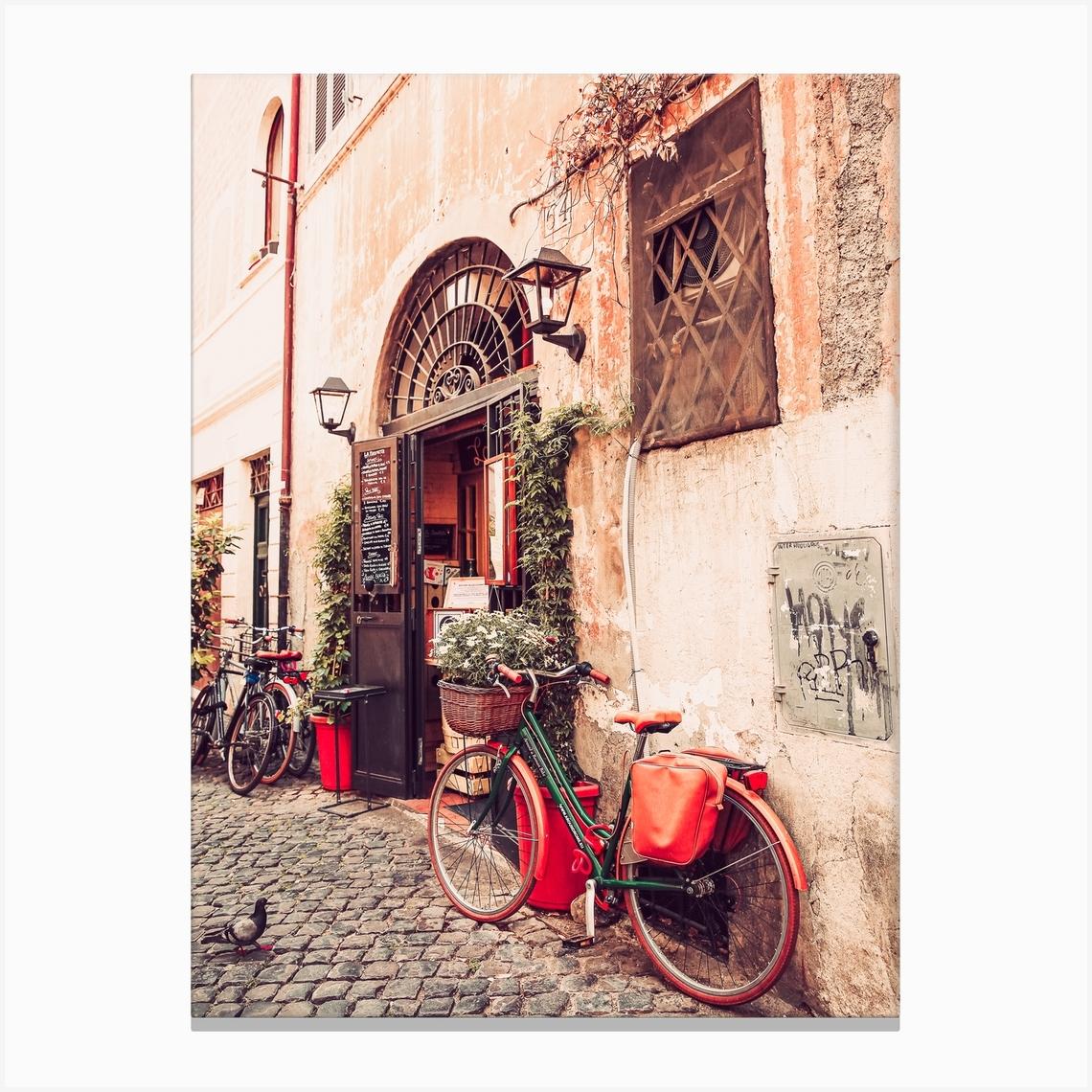 Pigeon With A Bike, Rome Canvas Print by A Carousel Wandering