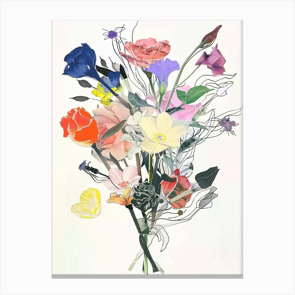 Lisianthus 1 Collage Flower Bouquet Canvas Print by Botanic Studio