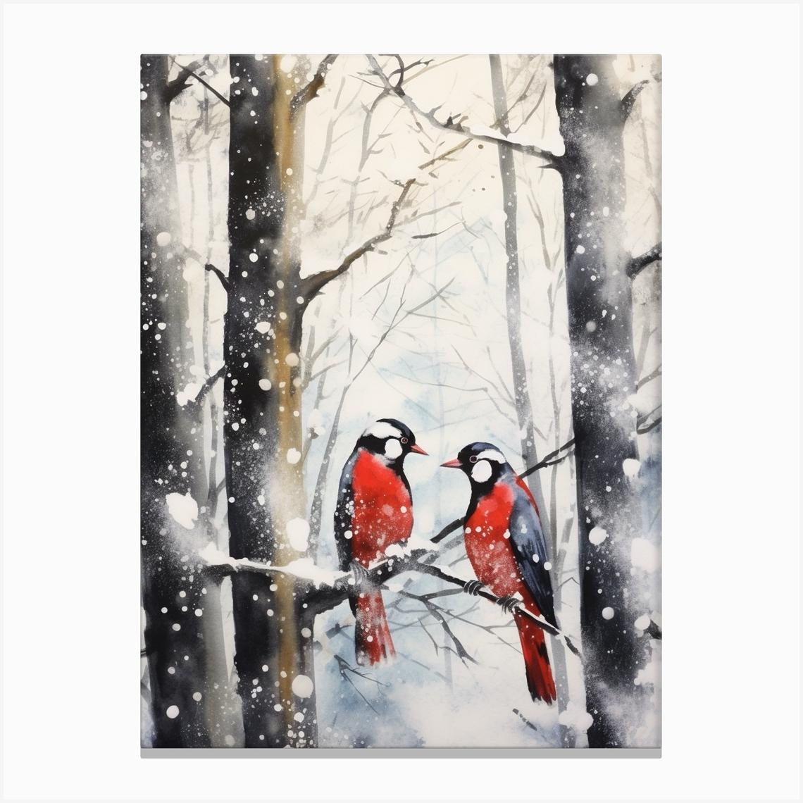 Winter Watercolour Woodpecker 1 Canvas Print by Bon Hiver Prints