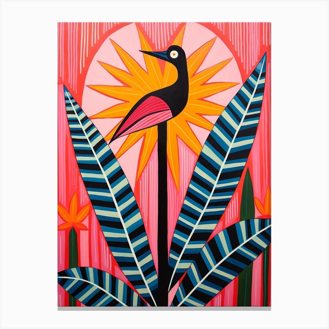 Pink And Red Plant Illustration Bird Of Paradise 2 Toile