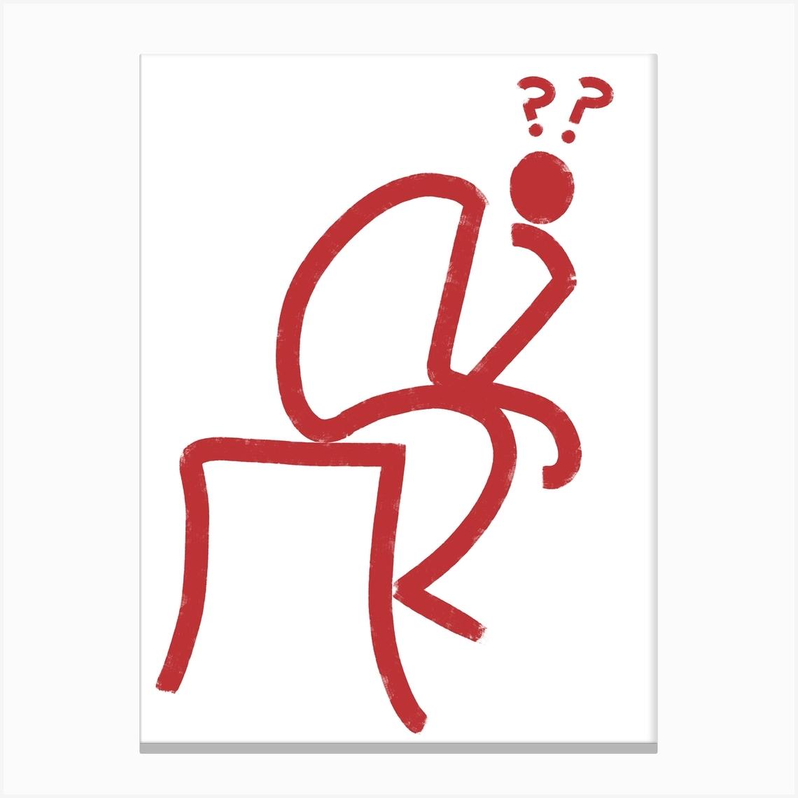 The Thinker In Brick Red Canvas Line Art Print by Adam Orton