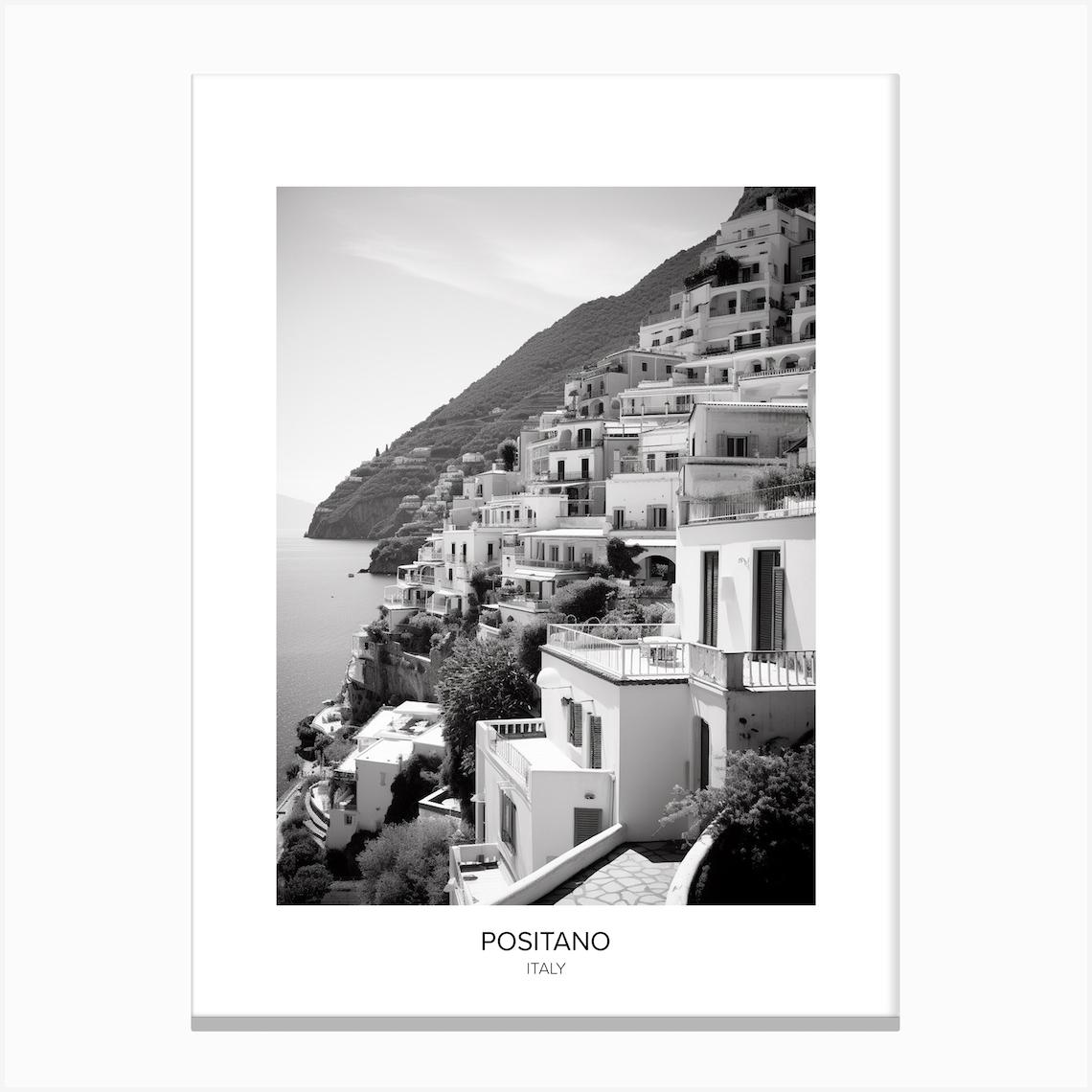 Poster Of Positano, Italy, Black And White Photo 4 Canvas Print by Monochrome Vistas