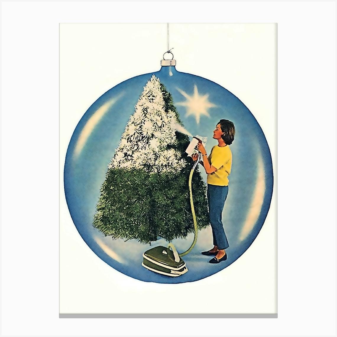Decorating Christmas Tree With Vacuum Cleaner Canvas Print by Vintage Spirit