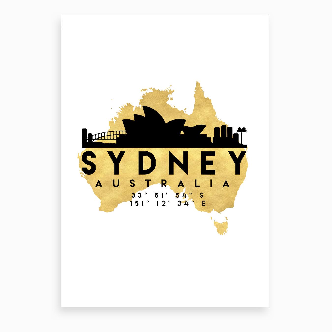 Sydney Australia Silhouette City Skyline Map Art Print by Deificus