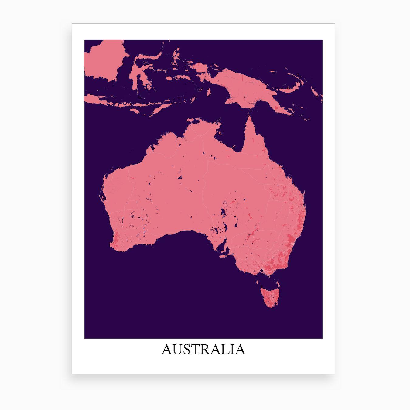 Australia Pink Purple Map Art Print by Mapply