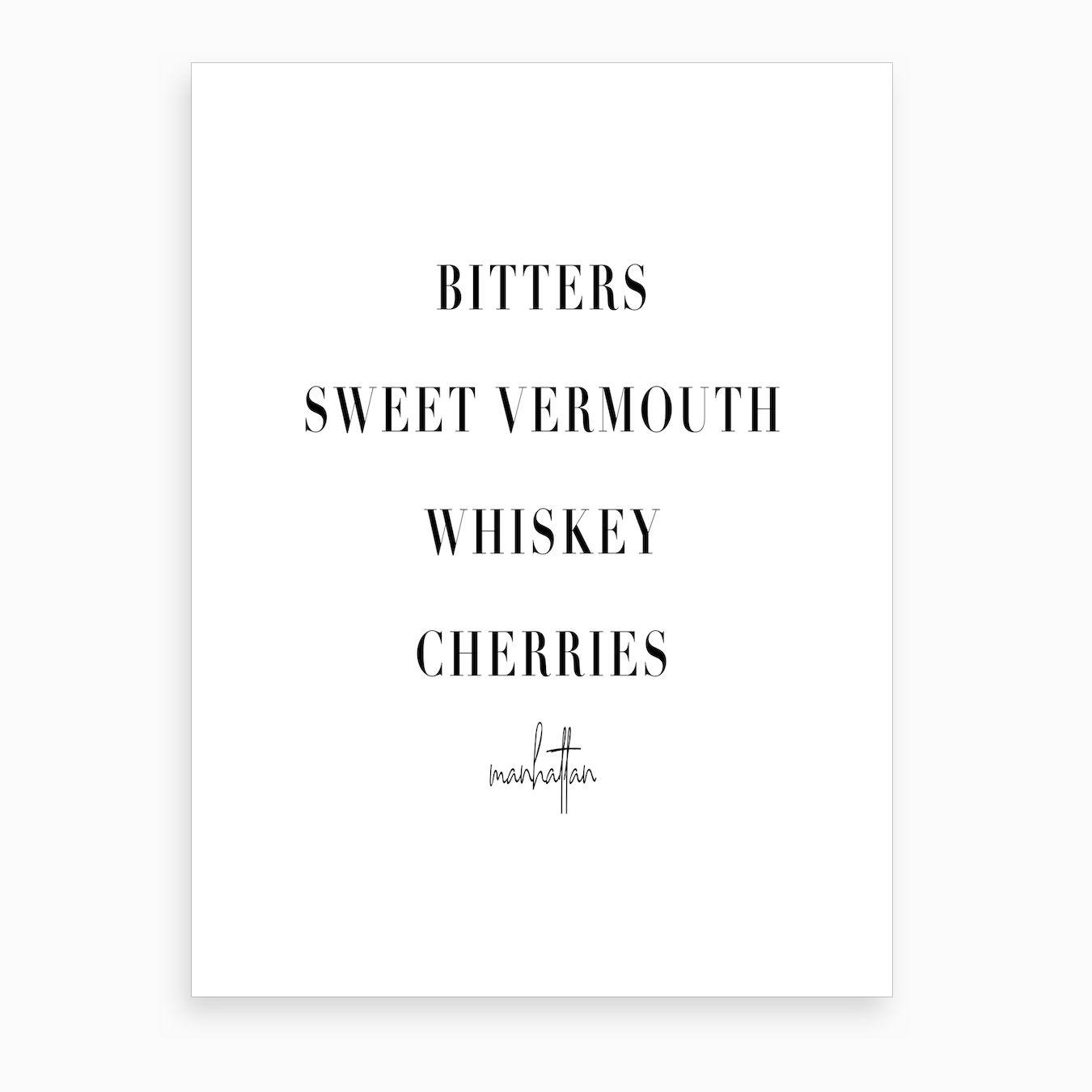Manhattan Cocktail Recipe Art Print by Typologie Paper Co
