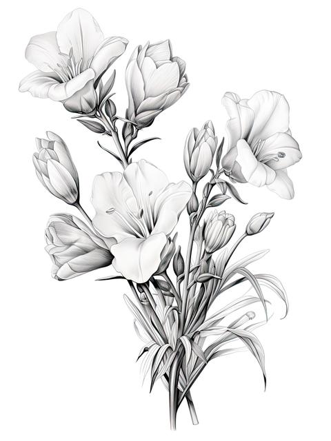 Freesias Flower Vintage Botanical 3 Art Print by Whimsical
