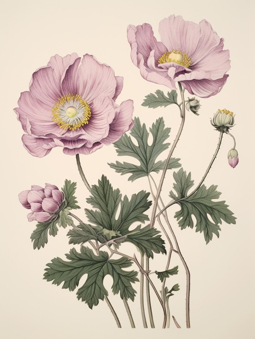 絵画 anemone Flower Antique Illustration Anemone by Teobraga